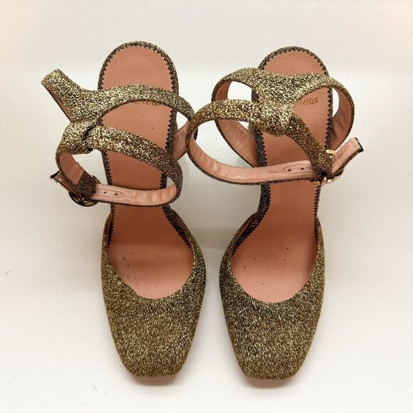J.Crew Gold Glitter Block Heel Pumps – Harlow Ankle Strap Size 8 - Picture 5 of 11